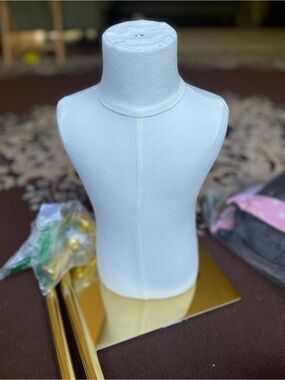 Adjustable Gold Floor Dress Form with Cream unisex Torso